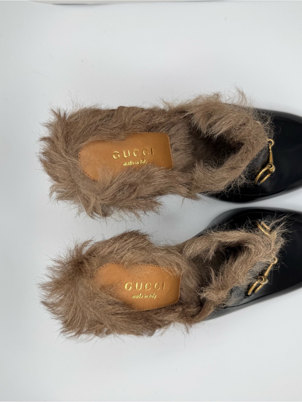 Gucci Princetown Fur Mules Black Leather Horsebit Heels 37 - Picture 8 of 16